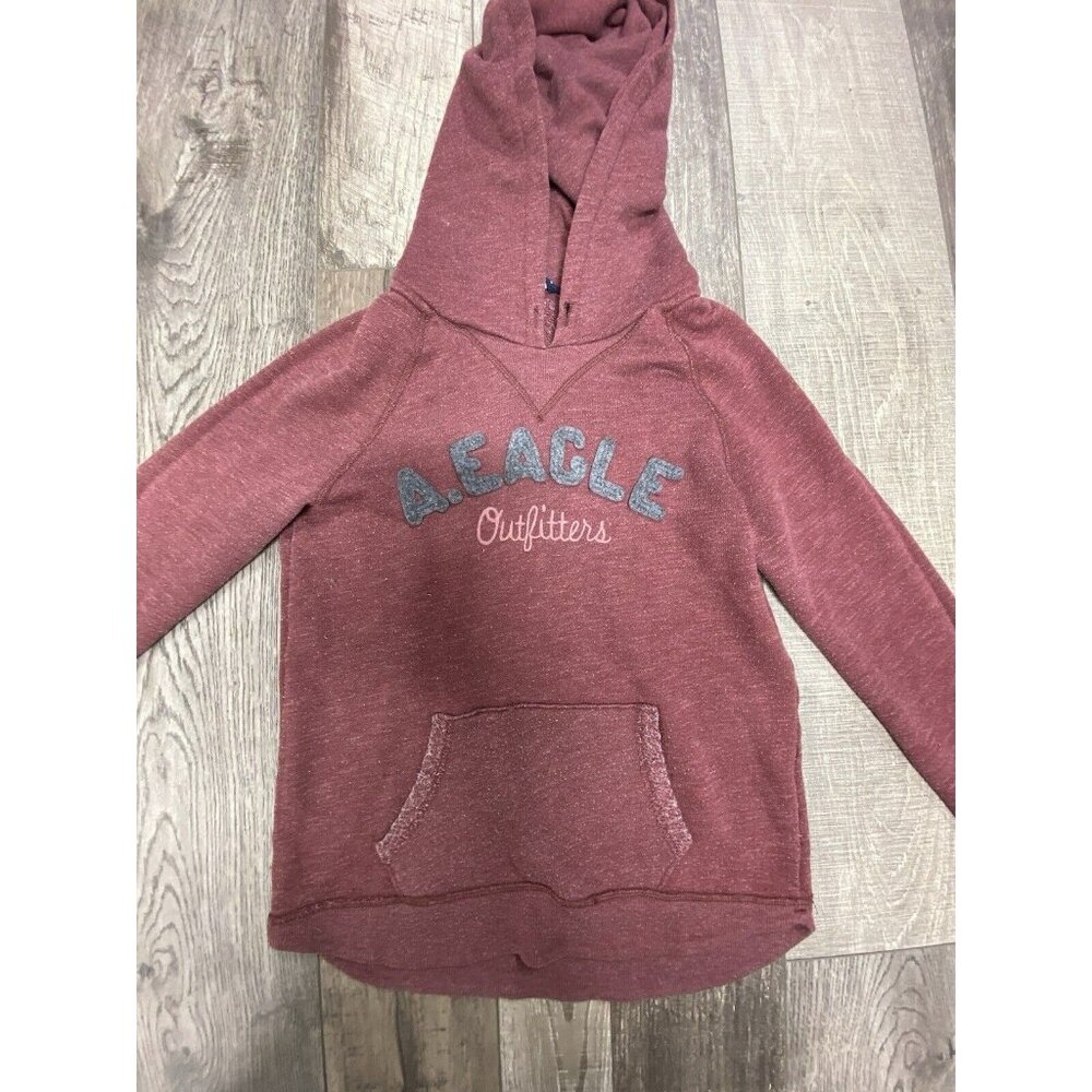 American Eagle Hooded Sweatshirt Hoodie Size S Burgundy Cotton Blend Long